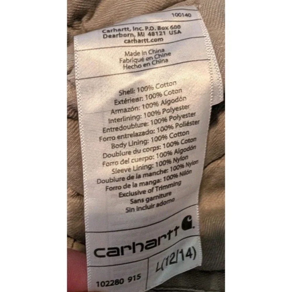 Carhartt Jacket Youth Size L(12-14) Quilt Lined Camo